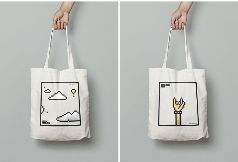 Bolsas de tela creadas con pixel art para Cloud Man Labs