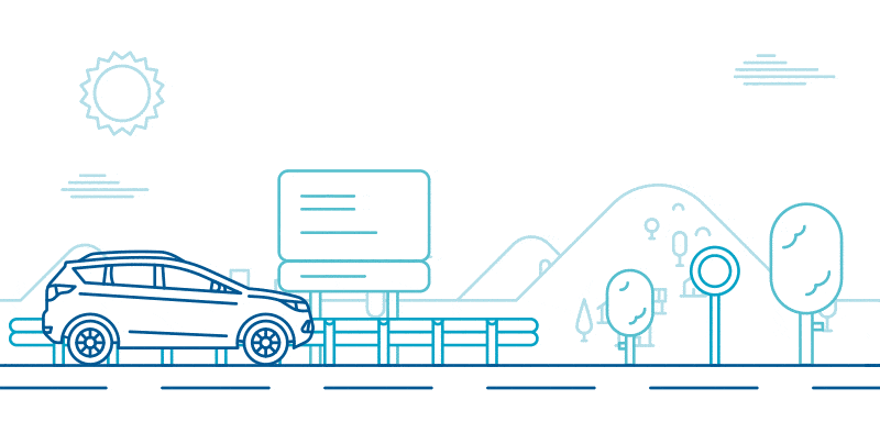 Animación completa de coche en carretera