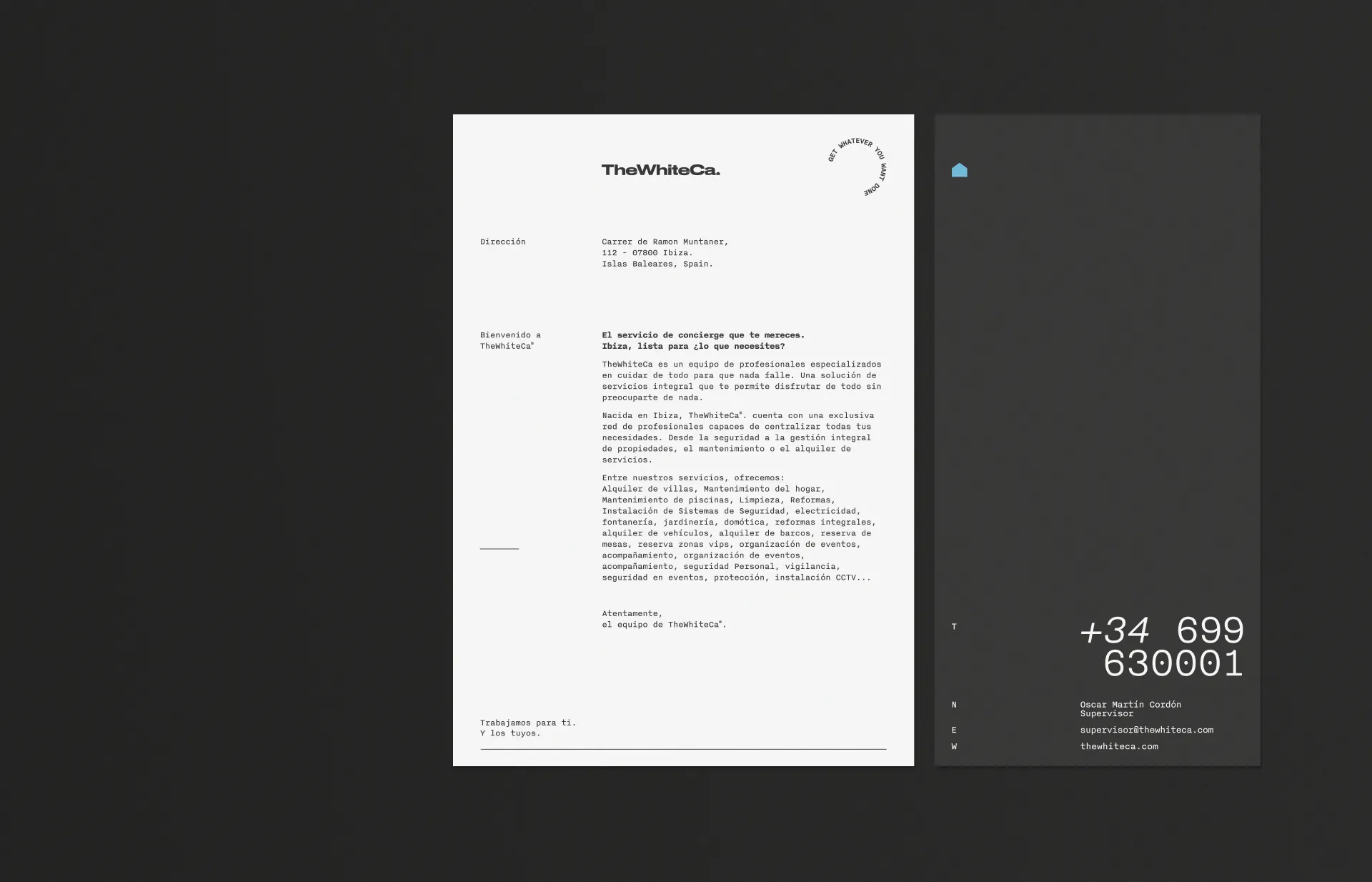 Diferentes formatos de papelería realizados para TheWhiteCa